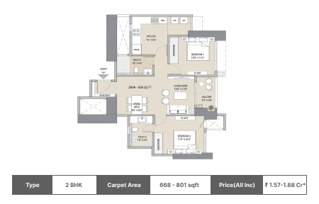 2 BHK-668 SqFt