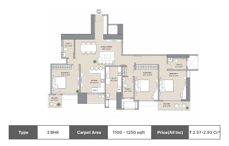3 BHK-1100 SqFt